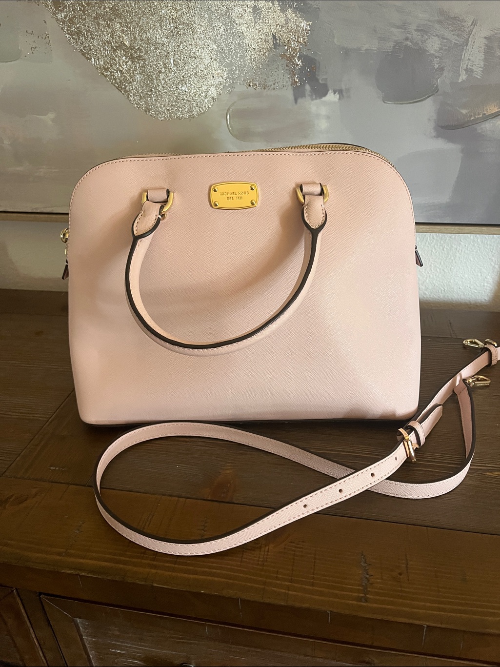 Michael Kors Light Pink Saffiano Dome Satchel With Gold Hardware